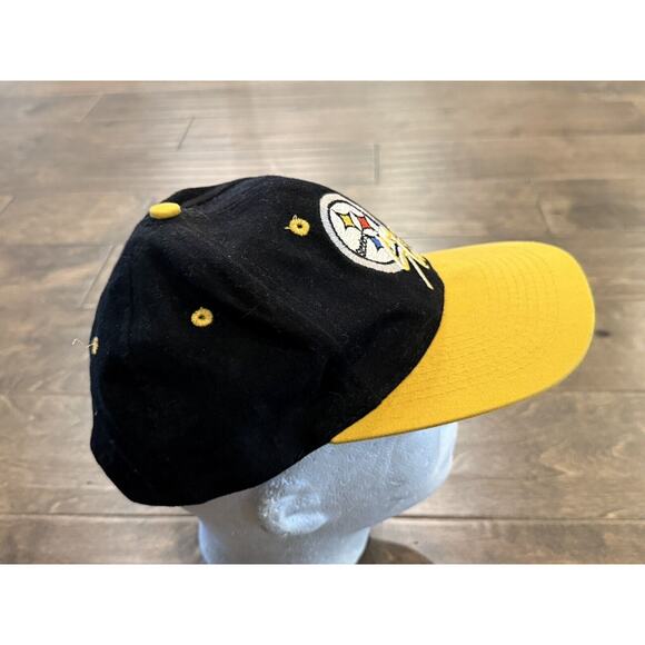 Vtg 90s NFL Drew Pearson Mens Black Yellow Pittsburg Steelers Snapback Hat Cap - Picture 8 of 8
